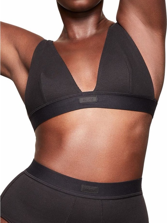 SKIMS Other - SKIMS Stretch Cotton Rib Plunge Bralette in Black, SZ S